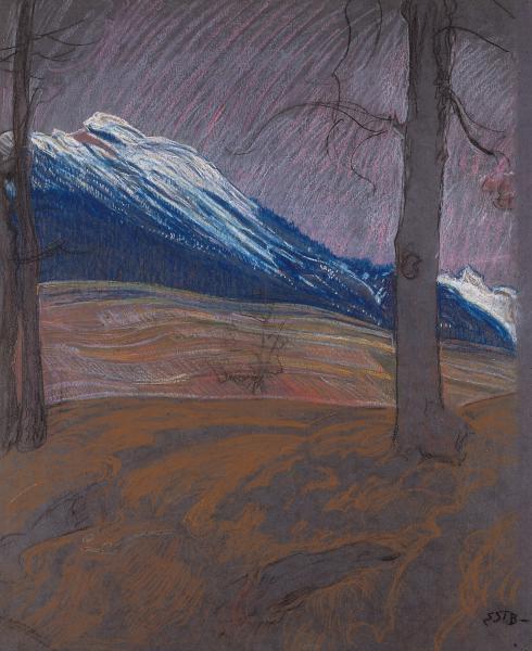 Ernest Biéler, Paesaggio nei dintorni di Savièse, [1900-1910], pastello su carta grigia, 615 x 485 mm, Museo Civico Villa dei Cedri, Bellinzona, donazione Amici di Villa dei Cedri 1997 