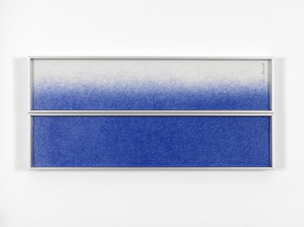 Irma Blank (Celle (D), 1934), Horizont n.1, 2007, biro su poliestere, dittico, 10.7 x 46 cm cad., Photo credit Carlo Favero, Courtesy the artist and P420, Bologna 
