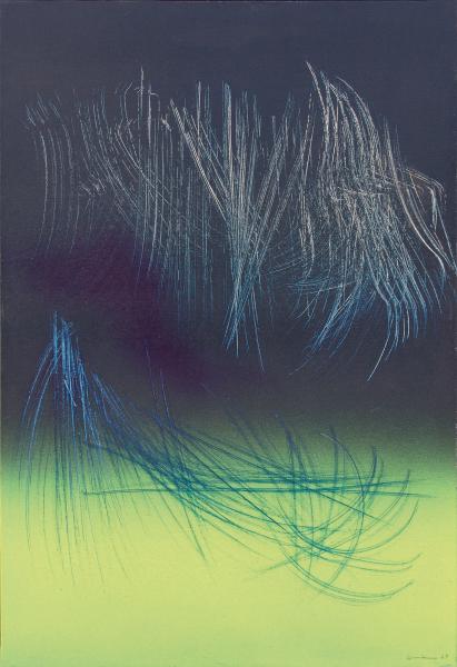 Hans Hartung (Lipsia 1904 – Antibes 1989), T 1967-H3, 1967, olio su tela, 500 x 730 mm, collezione privata, Torino. Courtesy Galleria Accademia, Torino. © 2016, ProLitteris, Zurich