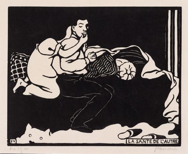 Félix Vallotton, Le intimità: la salute dell'altro, 1897, xilografia, 178 x 225 mm, Museo Civico Villa dei Cedri, Bellinzona, donazione Amici di Villa dei Cedri 1992